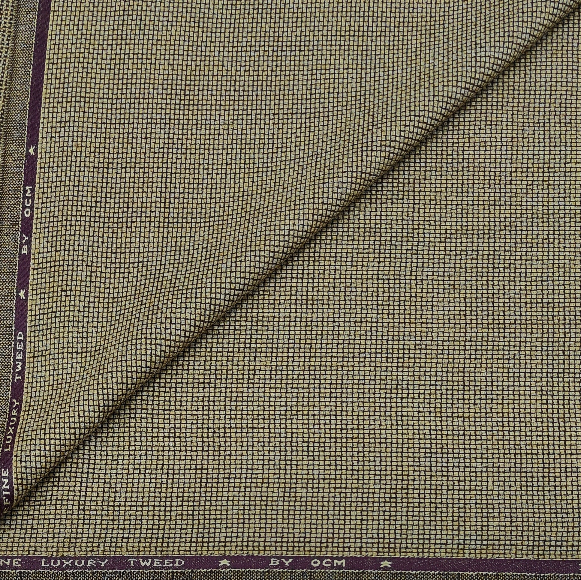Tweed Blazer Fabric OCM Premium Wool Blended Micro Check Colour Tan Brown